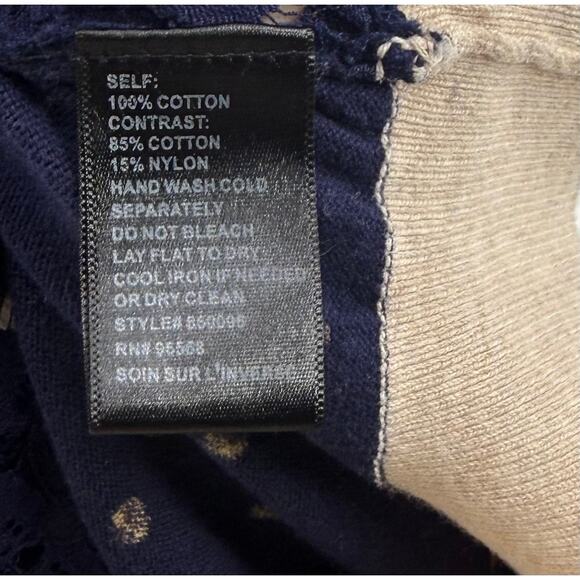 Camellia Cardigan Sweater Womens Size Medium Navy Blue Tan Lace Semi Sheer Front - Picture 6 of 6